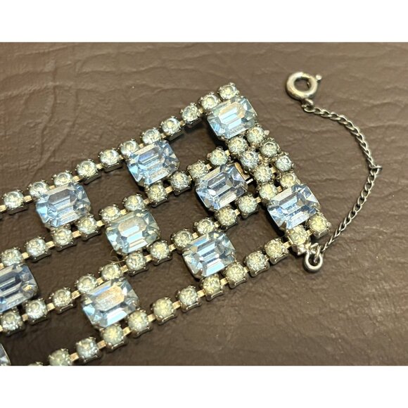 Rare Schreiner? Juliana? Vintage Blue Baguette Rhinestone Push Lock Bracelet - Picture 4 of 13